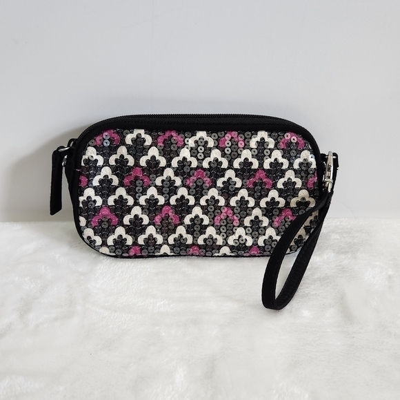 VERA Bradley Shimmer Canterberry Magenta Black White Wallet Wristlet Handbag